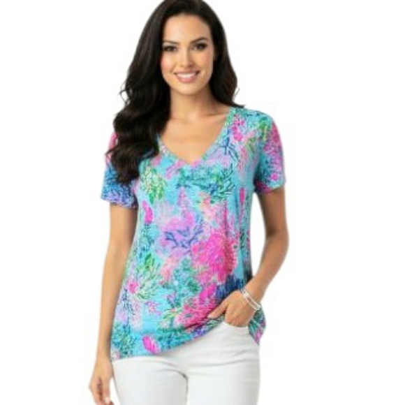 Lilly Pulitzer Tops - Lilly Pulitzer Etta V-neck Top in Celestial Blue Cay To My Heart